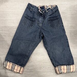 Burberry Dark Blue Denim Kids Jeans with Check Cuffs size 2